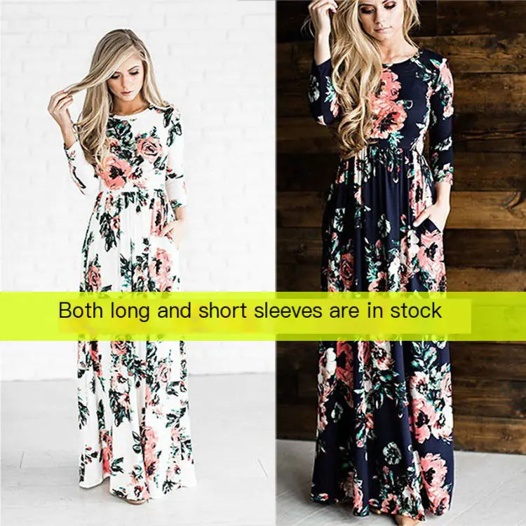 Summer Floral Long Sleeve Maxi Dress for Women