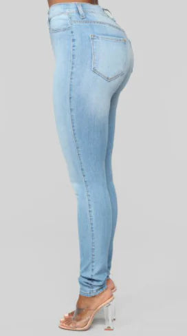Sky Blue High Waist Skinny Jeans with Slash Pockets