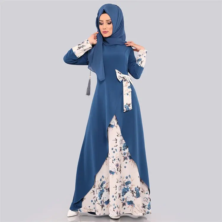 Muslim Women's Printed Patchwork Maxi Dress