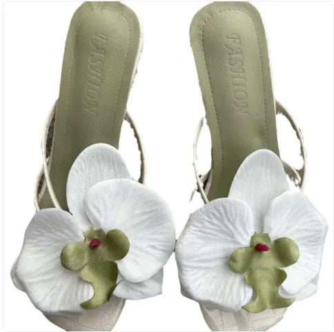 Floral High Heel Slippers