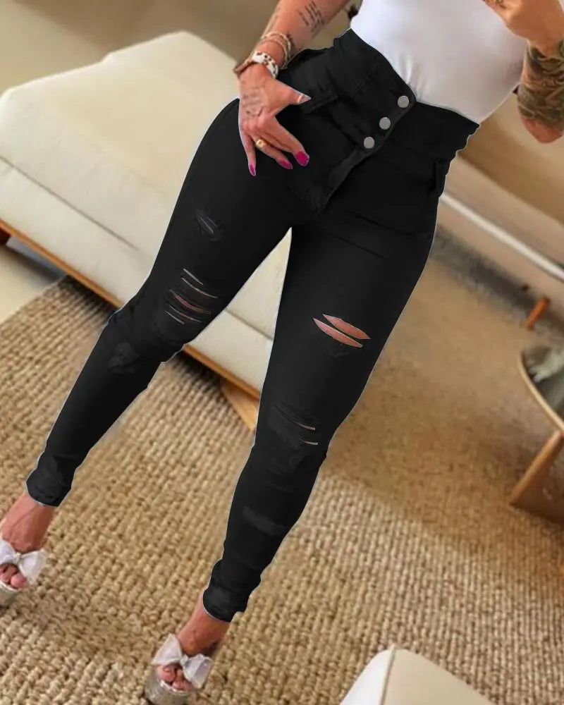 2022 Slim Fit High Waist Ripped Skinny Jeans