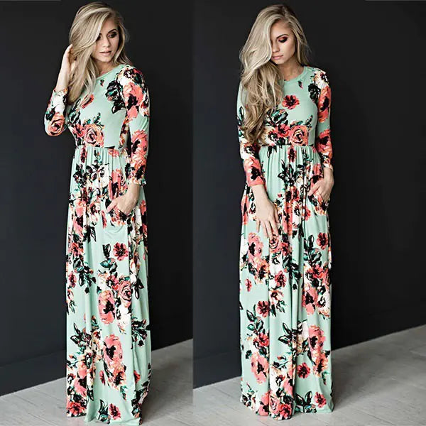 Summer Floral Long Sleeve Maxi Dress for Women