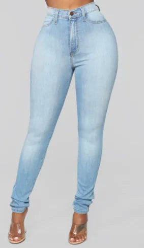 Sky Blue High Waist Skinny Jeans with Slash Pockets