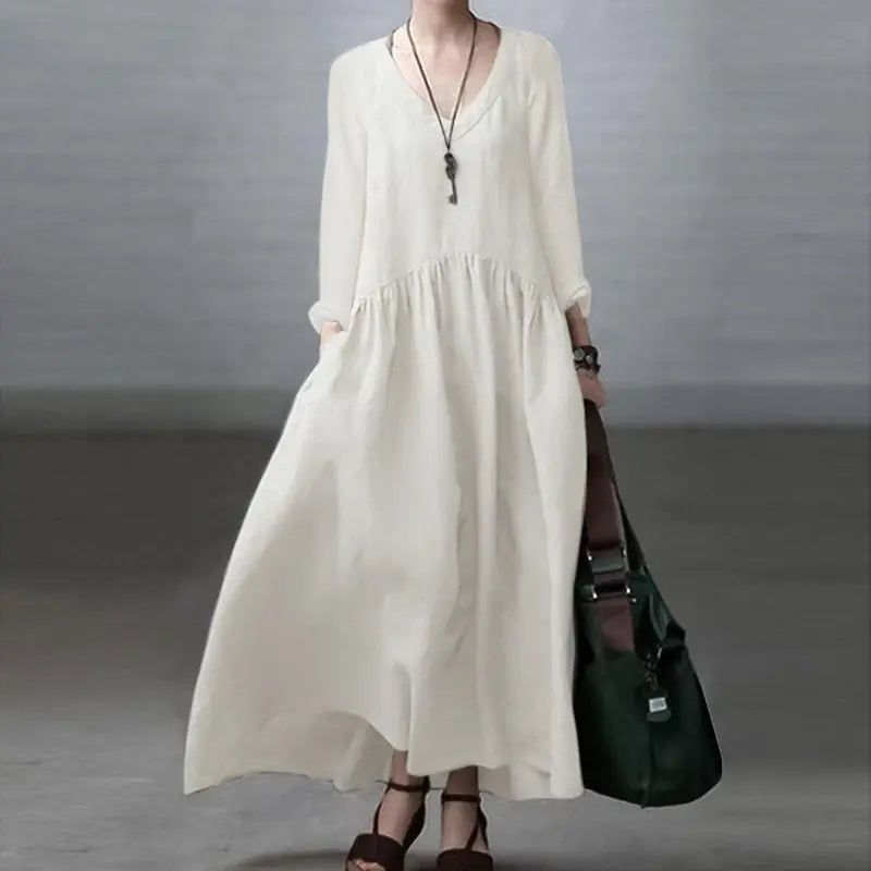 Women's Fashion Long Sleeve V-Neck Maxi Dress 2023