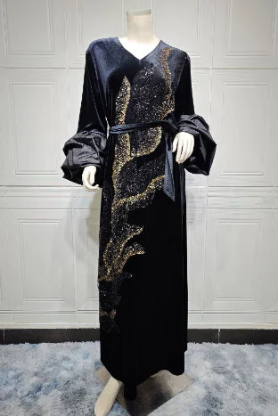 Gold Velvet Long Robe Dress
