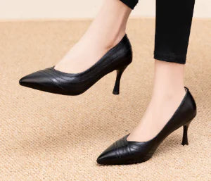 100% Cowhide High Heels - Beige Pointed Toe Pumps (One Pair)