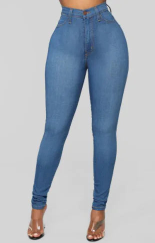Sky Blue High Waist Skinny Jeans with Slash Pockets